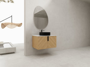 English Elm 30" Bathroom Vanity - Sleek Wall-Mounted Design With Ceramic Sink, Soft-Close Doors, Light Oak Finish W999S00444