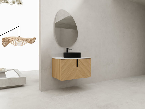English Elm 30" Bathroom Vanity - Sleek Wall-Mounted Design With Ceramic Sink, Soft-Close Doors, Light Oak Finish W999S00444