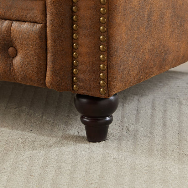 English Elm Fx Chesterfield Sofa Hand Tufted Tech Fabric Three Seat Living Room Couch Brown W1926S00107