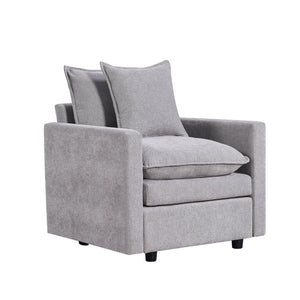 English Elm Chenille Solid Wood Frame Deep Seat Single Armchair with High-Density Foam Cushions & Toss Pillow Gray W1036P187127