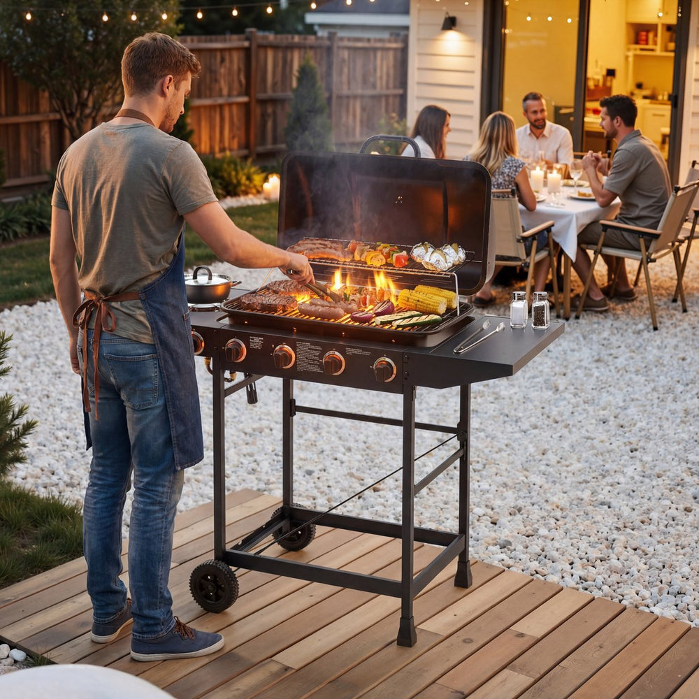 English Elm 4 Burner Propane Gas Grill with Cast Iron Grates Side and 42000 Btu Outdoor Power W1820P341742