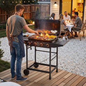 English Elm 4 Burner Propane Gas Grill with Cast Iron Grates Side and 42000 Btu Outdoor Power W1820P341742