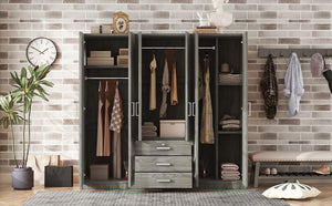 English Elm 6-doors Mdf Wardrobe with Large Drawers Streamlined Bedroom Storage Modern Design Gray N820000010E