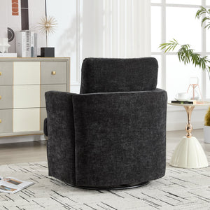 English Elm swivel Chenille Upholstered Office Chair with Metal Turntable, Breathable Durable Wood Frame for Comfort and Style Black W2120P322755