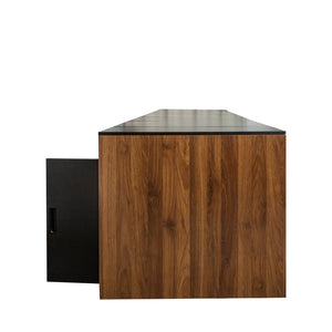 English Elm Modern Extendable Dining Table with Built-In Outlet, USB Ports & Storage, Space-Saving Console to 118" Walnut+black W331S00190