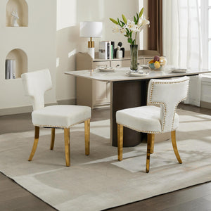 English Elm Mid Century Modern Dining Chairs with Copper Nail Trim, Plush High-Density Foam Seats, Brushed Steel Legs Beige W1143P314902