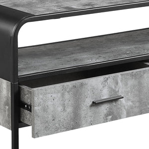 English Elm Raziela Modern Concrete Gray TV Stand with Black Accents, 65" Max, 3 Drawers & Open Shelf, KD Assembly B2726P256337