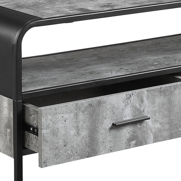 English Elm Raziela Modern Concrete Gray TV Stand with Black Accents, 65" Max, 3 Drawers & Open Shelf, KD Assembly B2726P256337