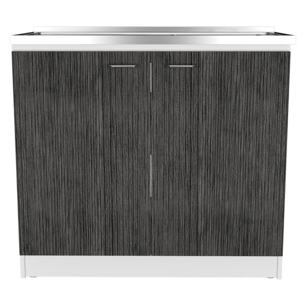 English Elm Oklahoma Utility Sink Cabinet With Stainless Steel Countertop & Double Doors For Effortless Storage B128S00140