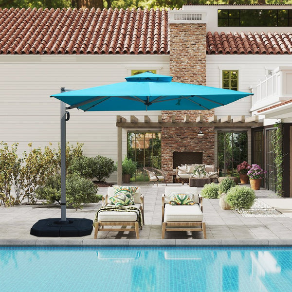 English Elm 9'x 11' Rectangle Cantilever Umbrella with Reinforced 9-Rib Frame, 360° Pedal Rotation, Tilt Adjustment Lake Blue W1859P337789