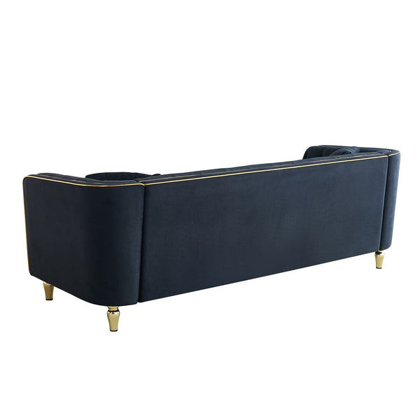 English Elm 87.01"W Modern Tufted Velvet Sofa with Gold Metal Legs, Stylish Accent Seating for Living Room Black W579S00040