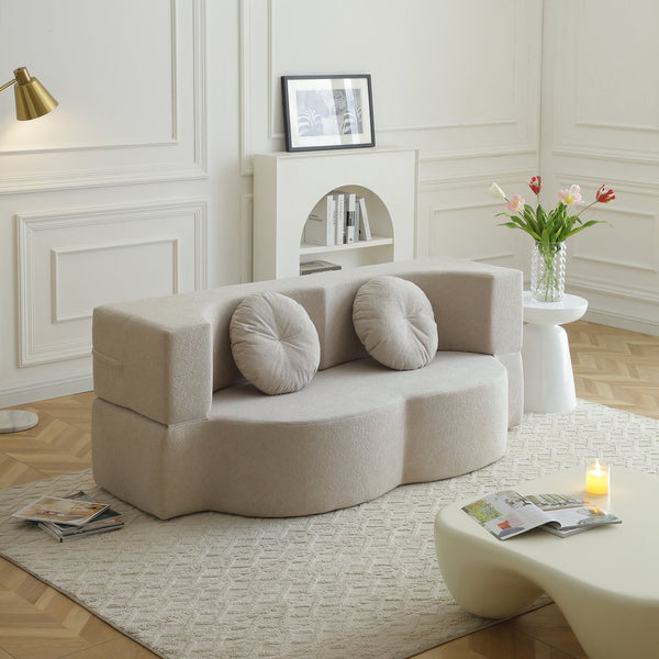 English Elm 2-in-1 Folding Sofa Bed with Plush Foam Support — Convertible Floor Couch to Queen Guest Sleeper khaki W1117P325070