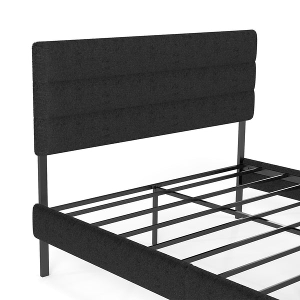 English Elm Queen Upholstered Platform Bed Fabric Headboard 14 Inch Storage No Box Spring T3963P383602