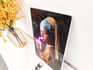 English Elm 16X10 Neon-Style Led Wall Art - Illuminated Girl With A Pearl Earring Acrylic Print For Modern Decor T3976P383254