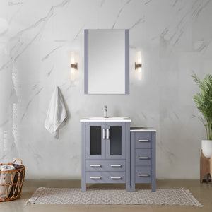 English Elm Dark Grey Single Bath Vanity Set With White Ceramic Top, Side Cabinet & Chrome Faucet For Modern Spaces B2731S01193