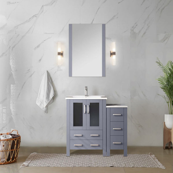 English Elm Dark Grey Single Bath Vanity Set With White Ceramic Top, Side Cabinet & Chrome Faucet For Modern Spaces B2731S01193