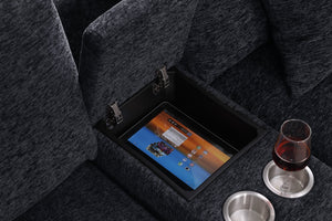 English Elm Nyeisha Flannel Velvet Sectional Sofa with Chaise Usb Ports and Built-in Console Dark Gray B102S00074