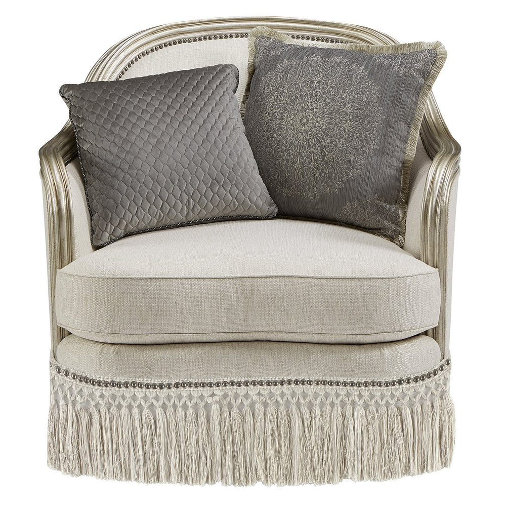 A.R.T. Furniture Giovanna Bezel Matching Chair - Luxurious European Design With Down-filled Cushions & Rich Glam Finish White, Silver  509503-5727ab