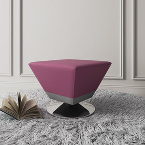 English Elm Diamond Vegan Leather Accent Ottoman with Chrome Swivel Base, Beveled Square Top & Foam Pad Purple B365P397863