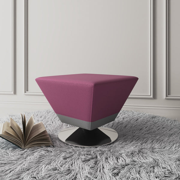 English Elm Diamond Vegan Leather Accent Ottoman with Chrome Swivel Base, Beveled Square Top & Foam Pad Purple B365P397863
