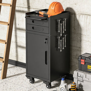English Elm 34.3" Slim Steel Rolling Tool Cabinet with Locking Door Two Drawers for Garage W2735P428818