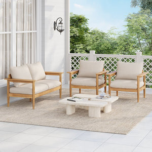 English Elm Terassi Solid Acacia Wood Outdoor Chat Set with Cushioned Club Chairs and Sofa TERASSI 3PCS CHAT SET