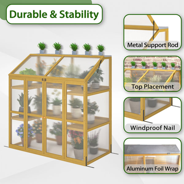English Elm Greenhouse, Pine Frame Cold with Polycarbonate Panels and Hinged Roof for Patio W1850P235934