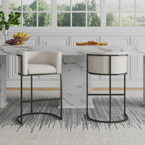 English Elm Cosmopolitan Metal Upholstered Barstool with Geometric Frame, Faux Leather Seat, High-Density Foam Comfort Cream B365P398454