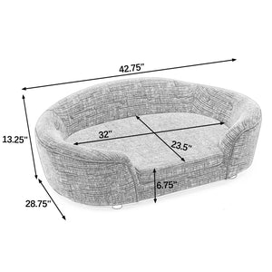 English Elm Oversized Oval Dog Sofa with Tufted Linen Backrest for Large Breed Lounging Comfort Dark Blue W487P415301