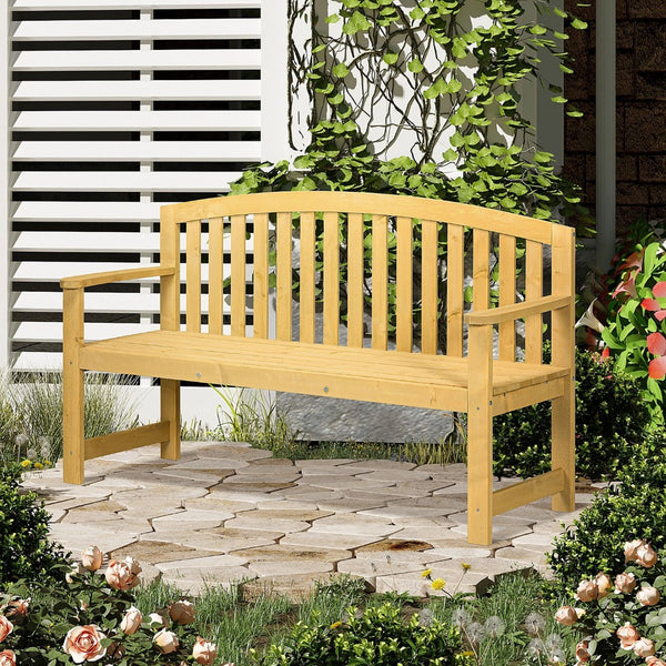 English Elm Outsunny 56" Outdoor Wooden Bench – Comfortable 2-Seater With Backrest & Armrests For Relaxation W2225P217578-GIGA