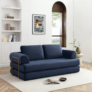 English Elm Convertible Floor Sofa Futon with Corduroy Upholstery for Living Room Lounging and Sleeping Blue W1117P434731