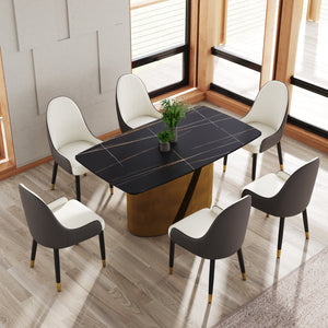 English Elm 63" Modern Sintered Stone Dining Table With Curved Black Panel And Bronze Iron Legs For 6-8 People W1535S00358