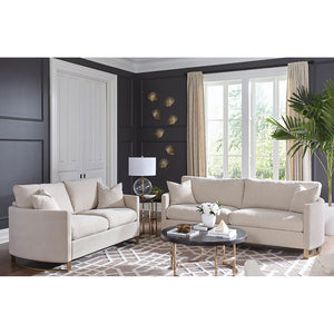 English Elm Ulrika Curved Beige Velvet 2-Piece Living Room Set with Plush Cushions & Brass Open Supports B062S00847