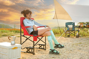 English Elm Outdoor Freestyle Rocker Camping Chair with Spring-Action Shock Absorbers, Eazy-Fold Setup, Mesh Backrest and Cup Holder for Comfort and Durability Red W640P224433