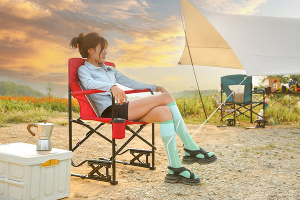 English Elm Outdoor Freestyle Rocker Camping Chair with Spring-Action Shock Absorbers, Eazy-Fold Setup, Mesh Backrest and Cup Holder for Comfort and Durability Red W640P224433