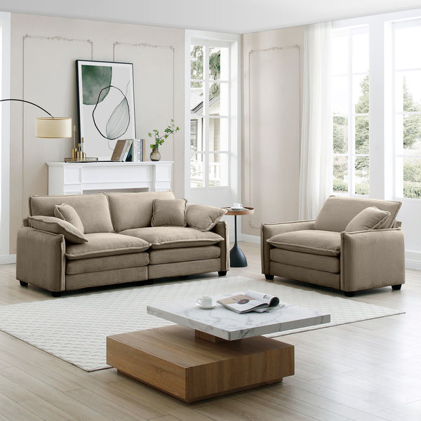 English Elm Modern Two-Piece Living Room Sofa Set In Soft Tan Corduroy - Perfect For Small Spaces & Style! W714S00709