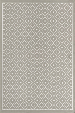 Unique Loom Outdoor Trellis Kafes Machine Made Geometric Rug Gray, Ivory 6' 1" x 9' 0"