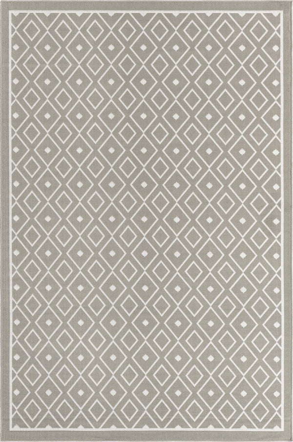 Unique Loom Outdoor Trellis Kafes Machine Made Geometric Rug Gray, Ivory 6' 1" x 9' 0"