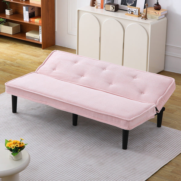 English Elm This 66-inch corduroy sofa bed with button-back design, sturdy wood frame, comfy sponge cushions, 500lb capacity Pink W3371P311451