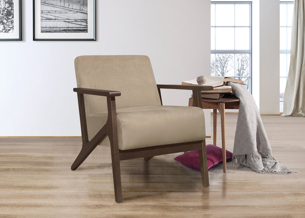 English Elm Modern Velvet Accent Chair with Dark Walnut Angular Frame, Streamlined Mid-Century Comfort Design Light Brown 35 L x 27.25 W x 19.25 H B011P271915