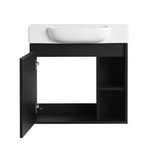 English Elm 24'' Floating Wall Mounted Bathroom Vanity with Ceramic Sink and Soft Close Cabinet Dark Oak W999P426634