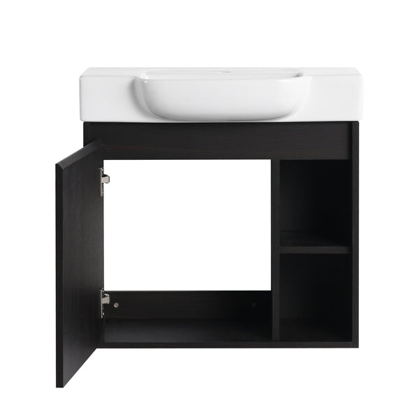 English Elm 24'' Floating Wall Mounted Bathroom Vanity with Ceramic Sink and Soft Close Cabinet Dark Oak W999P426634