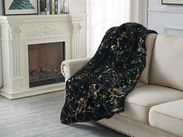 English Elm Luxury Chinchilla Faux Fur Gilded Black Throw Blanket – Sumptuous Comfort & Style For Any Space B030P233962