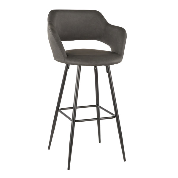 English Elm Margarite Contemporary Barstool Set Of 2 In Black Metal & Grey Faux Leather - Stylish Comfort For Bars B202P222399