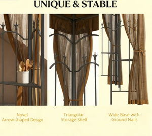 English Elm Outdoor Double Roof Gazebo with Mesh Netting Corner Shelves and Steel Frame T3971P426876