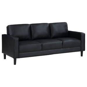 English Elm Ruth Modern 2-Piece Black Faux Leather Sofa & Loveseat Set with Plush Cushions, Track Arms, Tapered Legs B062S01270