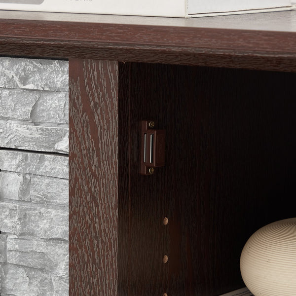 English Elm 70" Modern TV Stand with 23" Electric Fireplace, Faux Stone Mantel, Ample Storage & Cable Management Cherry W2275S00023