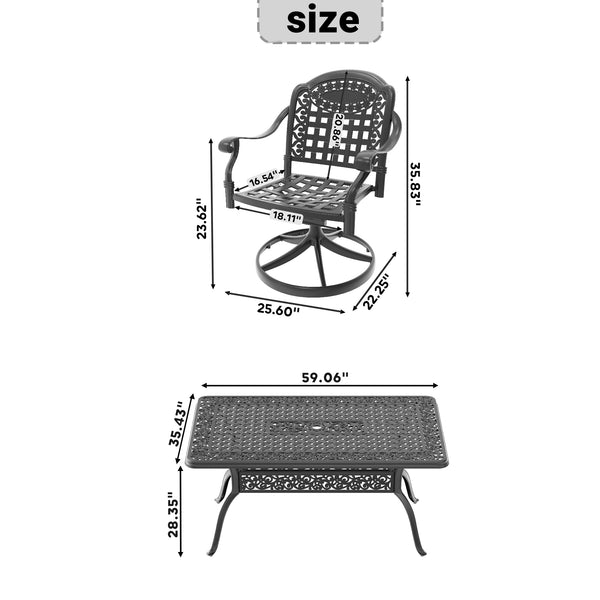 English Elm 7-Piece All-Weather Cast Aluminum Dining Set With 6 Swivel Chairs & Cushions For Your Patio Enjoyment W1710S00462