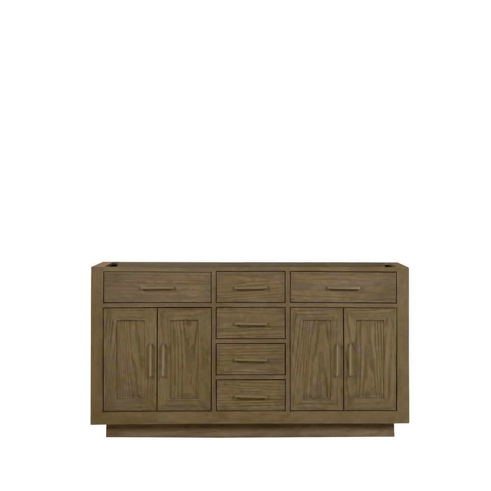 English Elm Grey Grey Oak Double Bath Vanity 60 in W x 22 in D - Midcentury 2-Sink Wood Cabinet, Soft-Close Drawers, Fully Assembled B2731P257742