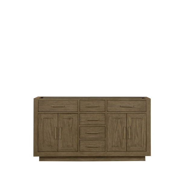 English Elm Grey Grey Oak Double Bath Vanity 60 in W x 22 in D - Midcentury 2-Sink Wood Cabinet, Soft-Close Drawers, Fully Assembled B2731P257742